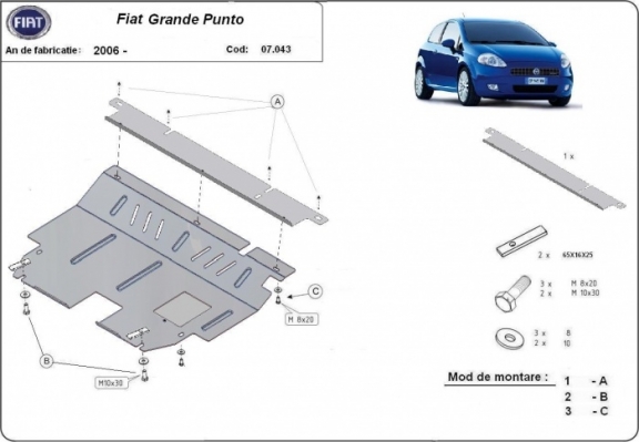 Piastra paramotore di acciaio Fiat Grande Punto
