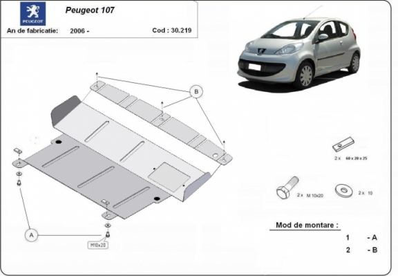 Piastra paramotore di acciaio Peugeot 107