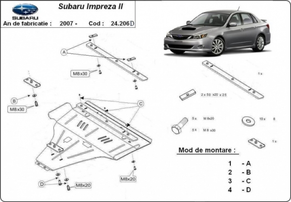 Piastra paramotore di acciaio Subaru Impreza diesel