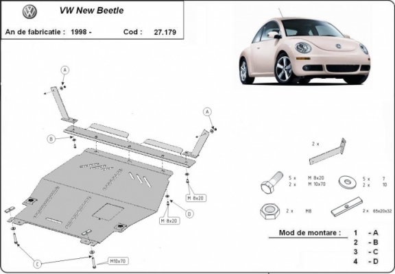 Piastra paramotore di acciaio Volkswagen New Beetle