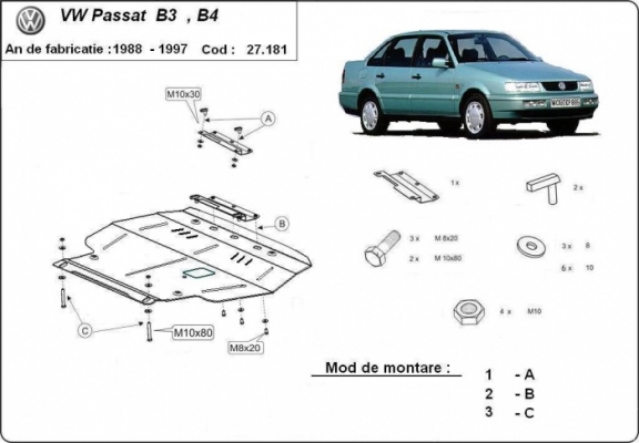 Piastra paramotore di acciaio Volkswagen Passat - B3, B4 - Diesel
