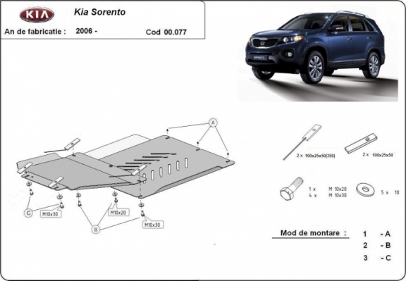 Protezione di acciaio per la differenziale e il cambio Kia Sorento
