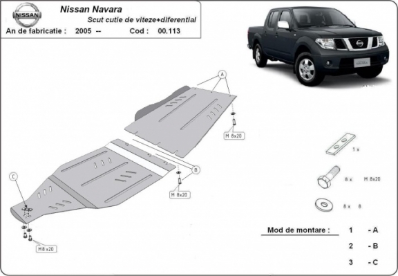 Protezione di acciaio per  il cambio Nissan Navara D40
