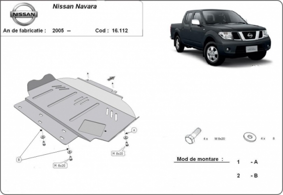 Piastra paramotore di acciaio Nissan Navara D40