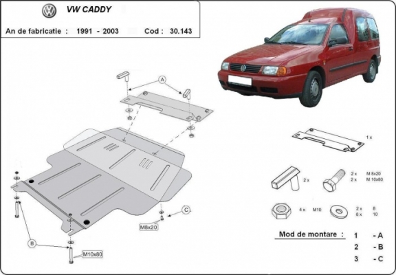 Piastra paramotore di acciaio Volkswagen Caddy