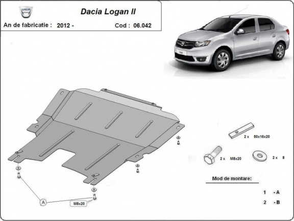 Piastra paramotore di acciaio Dacia Logan 2