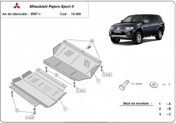 Piastra paramotore di acciaio Mitsubishi Pajero Sport 2