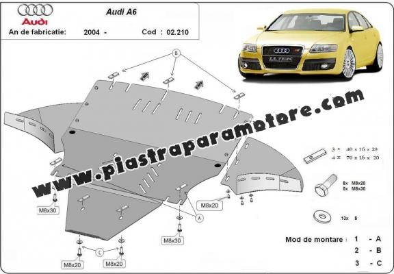 Piastra paramotore di acciaio Audi A6 con alette laterali