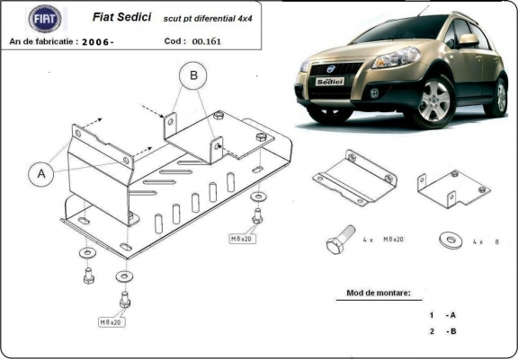 Protezione di acciaio per il differenziale  Fiat Sedici