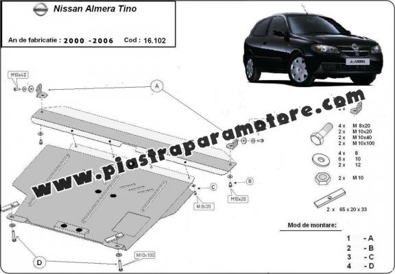 Piastra paramotore di acciaio Nissan Almera Tino