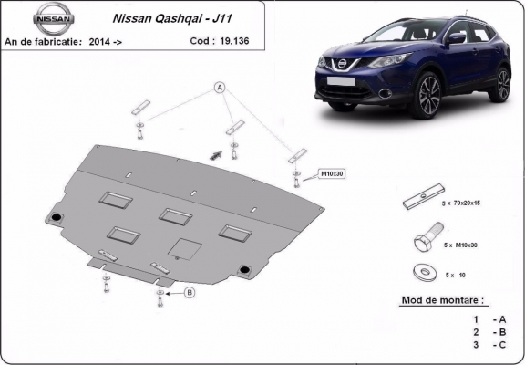 Piastra paramotore di acciaio Nissan Qashqai J11