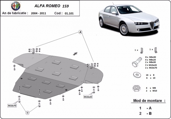 Piastra paramotore di acciaio Alfa Romeo 159