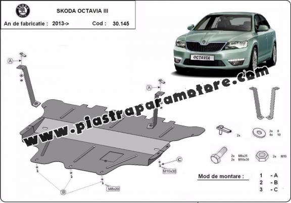 Piastra paramotore di acciaio Skoda Octavia 3 - cambio manuale