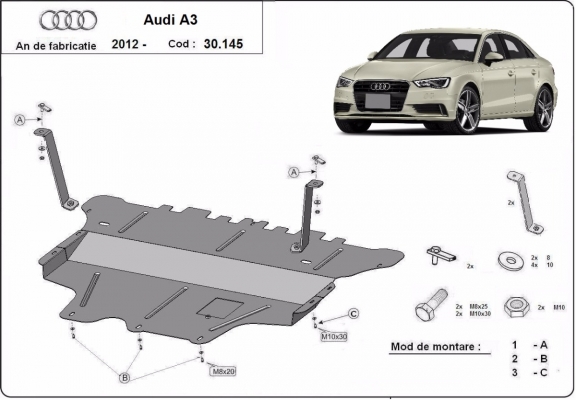 Piastra paramotore di acciaio Audi A3 (8V)