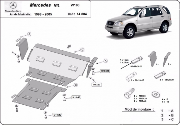 Piastra paramotore di acciaio Mercedes ML W163