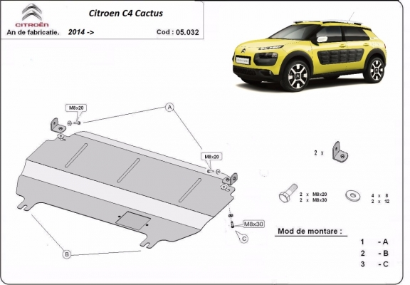 Piastra paramotore di acciaio Citroen C4 Cactus