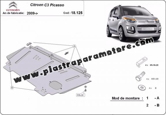 Piastra paramotore di acciaio Citroen C3 Picasso