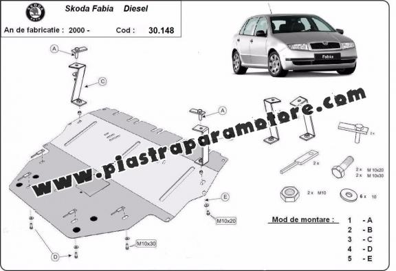 Piastra paramotore di acciaio Skoda Fabia Diesel