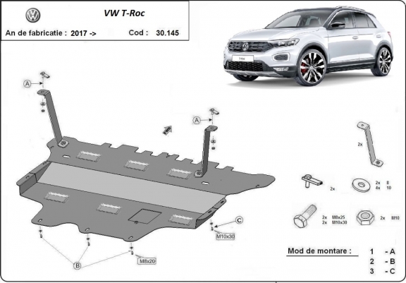 Piastra paramotore di acciaio Volkswagen T-Roc - cambio manuale