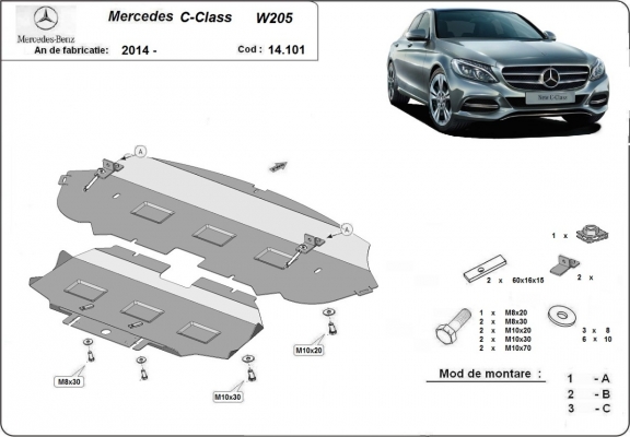 Piastra paramotore di acciaio Mercedes C-Class W205