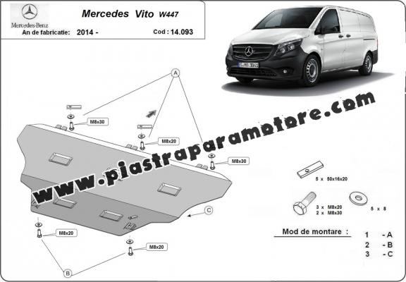 Piastra paramotore di acciaio Mercedes Vito W447, 4x2, 1.6 D