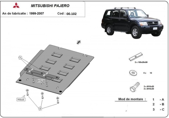 Protezione di acciaio per il cambio Mitsubishi Pajero 3 (V60, V70)