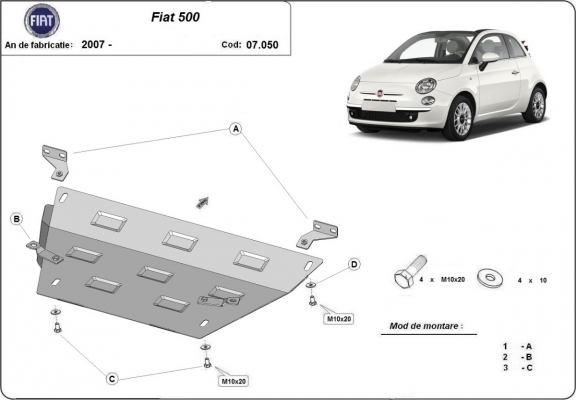 Piastra paramotore di acciaio Fiat 500