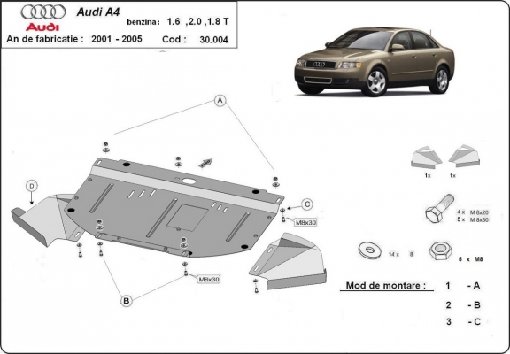 Piastra paramotore di acciaio Audi A4  B6