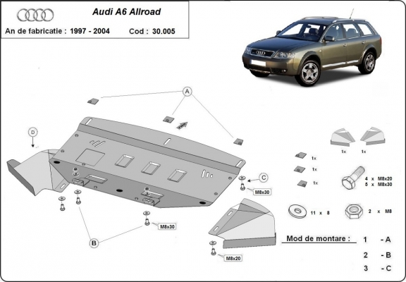 Piastra paramotore di acciaio Audi Allroad A6