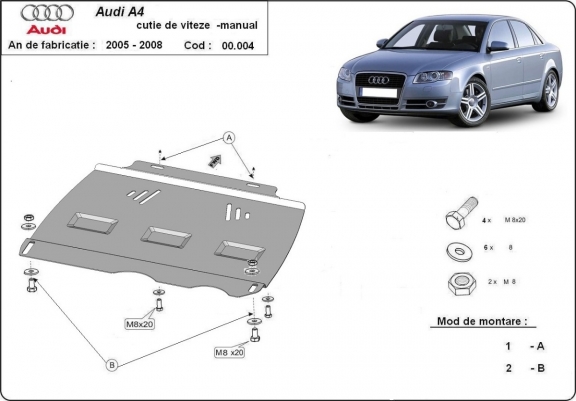 Protezione di acciaio per il cambio manuale Audi A4  B7