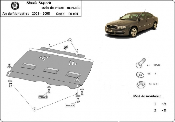 Protezione di acciaio per il cambio manuale Skoda Superb