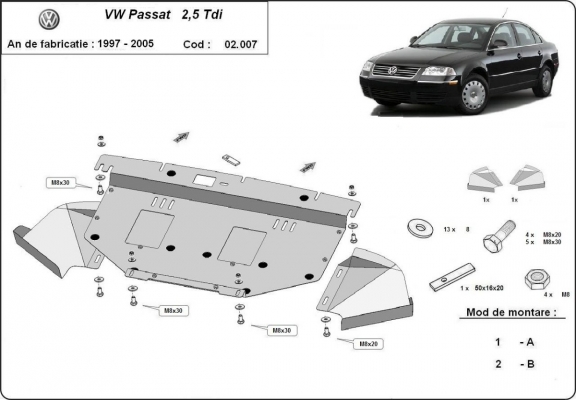 Piastra paramotore di acciaio VW Passat B5, B5.5