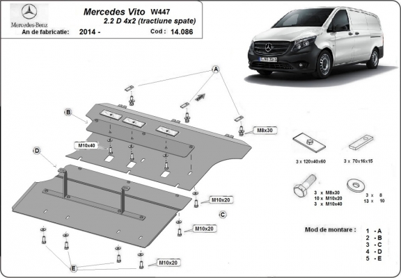 Piastra paramotore di acciaio Mercedes Vito W447 - 4X2 