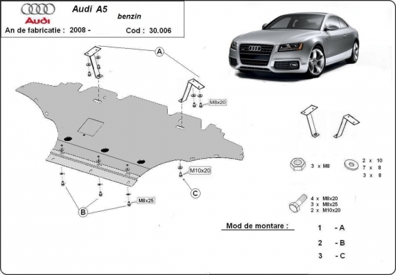 Piastra paramotore di acciaio Audi A5, benzina