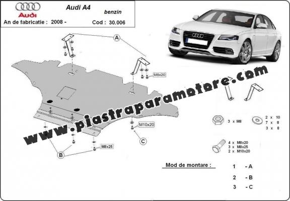 Piastra paramotore di acciaio Audi A4 B8, benzina