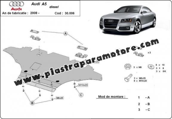 Piastra paramotore di acciaio Audi A5, diesel