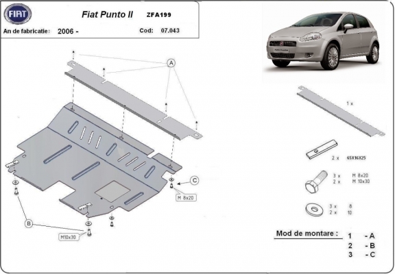Piastra paramotore di acciaio Fiat Punto 