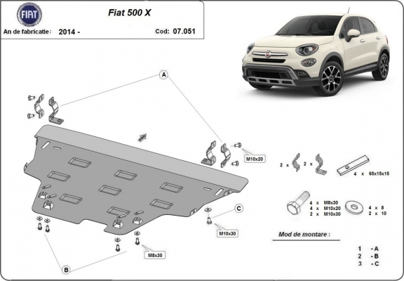 Piastra paramotore di acciaio Fiat 500x