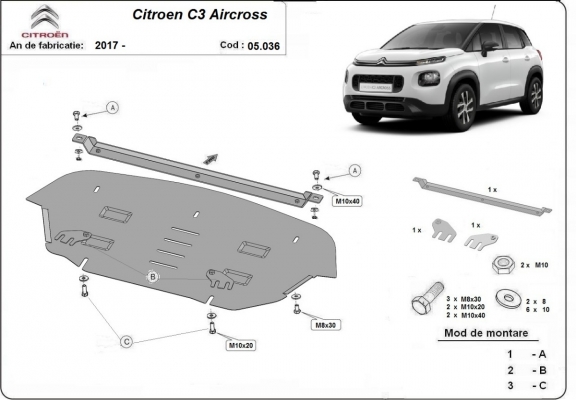 Piastra paramotore di acciaio Citroen C3 Aircross