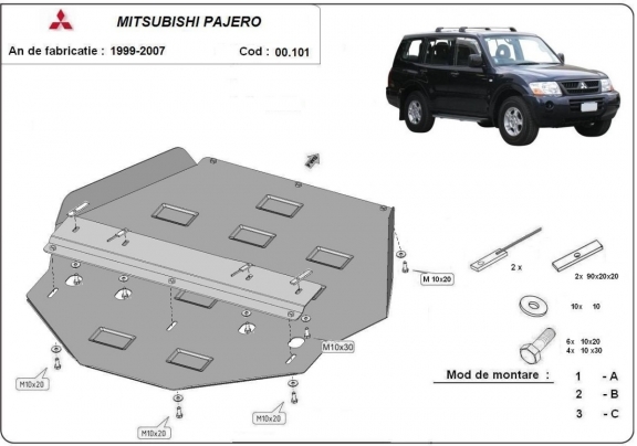 Protezione di acciaio per il cambio Mitsubishi Pajero 3 (V60, V70) Vers. 2.0