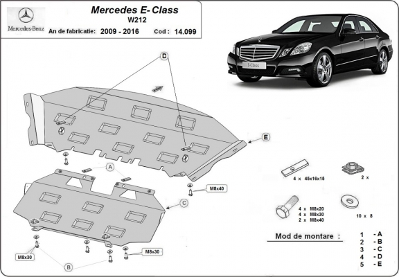 Piastra paramotore di acciaio Mercedes E-Classe W212