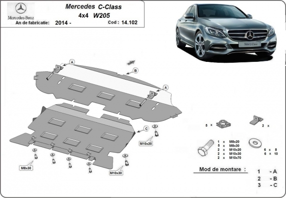 Piastra paramotore di acciaio Mercedes C-Class W205 4x4
