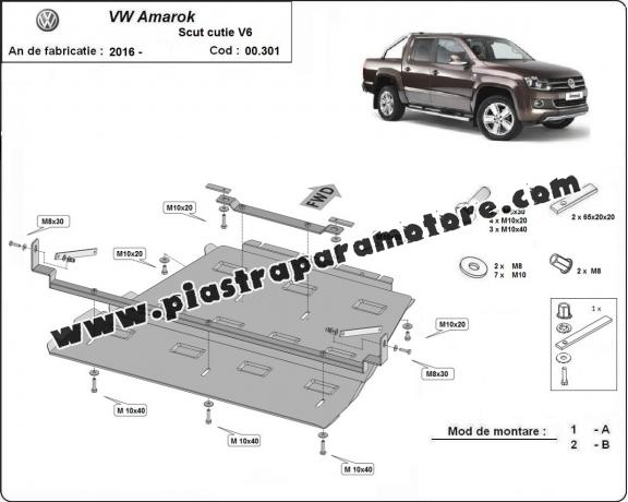 Protezione di acciaio per la differenziale e il cambio Volkswagen Amarok -  V6 automat