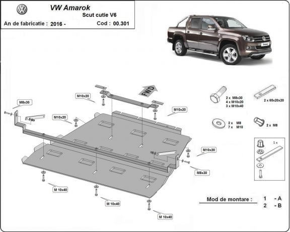 Protezione di acciaio per la differenziale e il cambio Volkswagen Amarok -  V6 automat