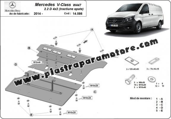 Piastra paramotore di acciaio Mercedes V-Class W447 2.2 D, 4x2 