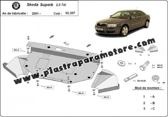 Piastra paramotore di acciaio Skoda Superb - 2.5 Tdi, V6