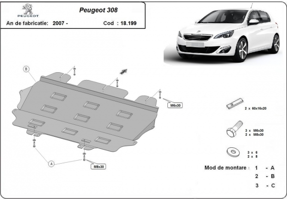 Piastra paramotore di acciaio Peugeot 308