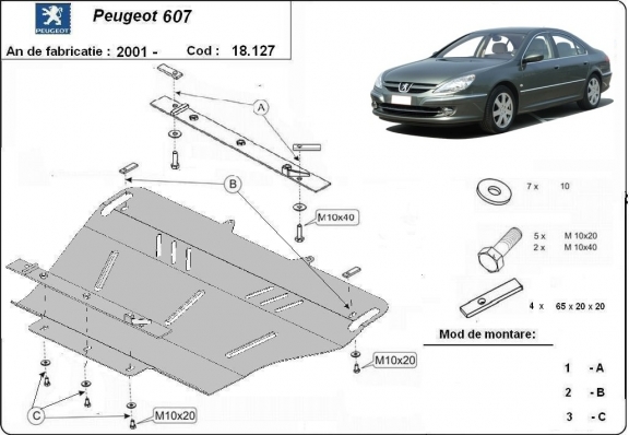 Piastra paramotore di acciaio Peugeot 607