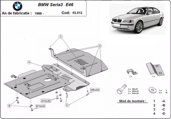Piastra paramotore di acciaio BMW Seria 3 E46 - benzina