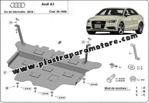 Piastra paramotore di acciaio Audi A3 (8V) - cambio automatico